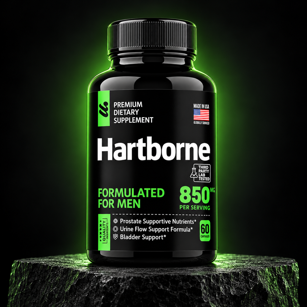 Hartborne supplement bottle with green studio lighting